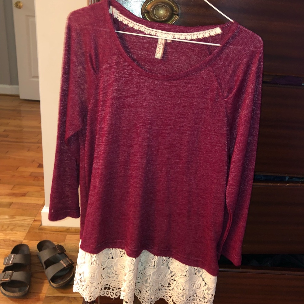 Maroon and lace top